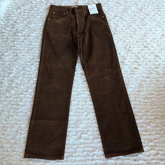 Madewell Pecan Chocolate Longline Straight Pants 27 Regular Velour Velvet - Picture 4 of 12